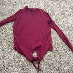 Burgundy Long Sleeve Tie-Front Top